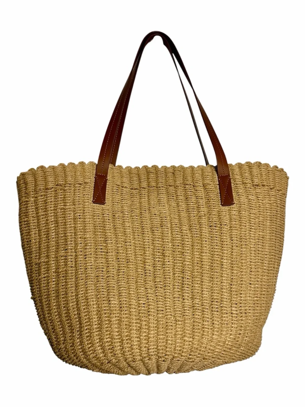JCrew X-Large Woven Straw Market Tote Bag Leather Handles NWT